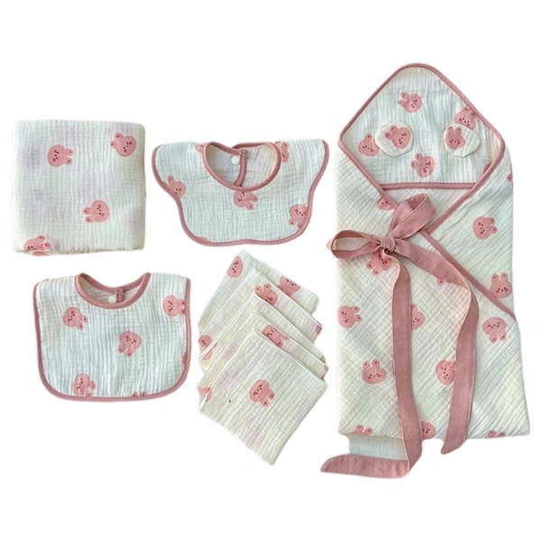 Set phụ kiện cho bé 4 món (khăn sữa, khăn tắm, khăn quấn, khăn yếm) muslin Bessla - Rồng xanh dương 6