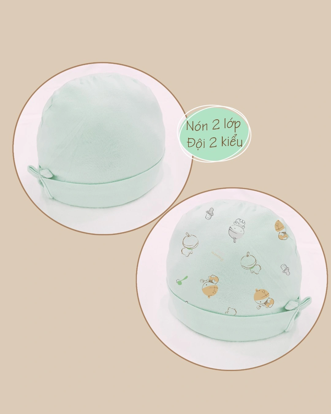 Nón sơ sinh 2 lớp in họa tiết BabyMommy - Màu ngẫu nhiên (0 - 6 tháng) 2