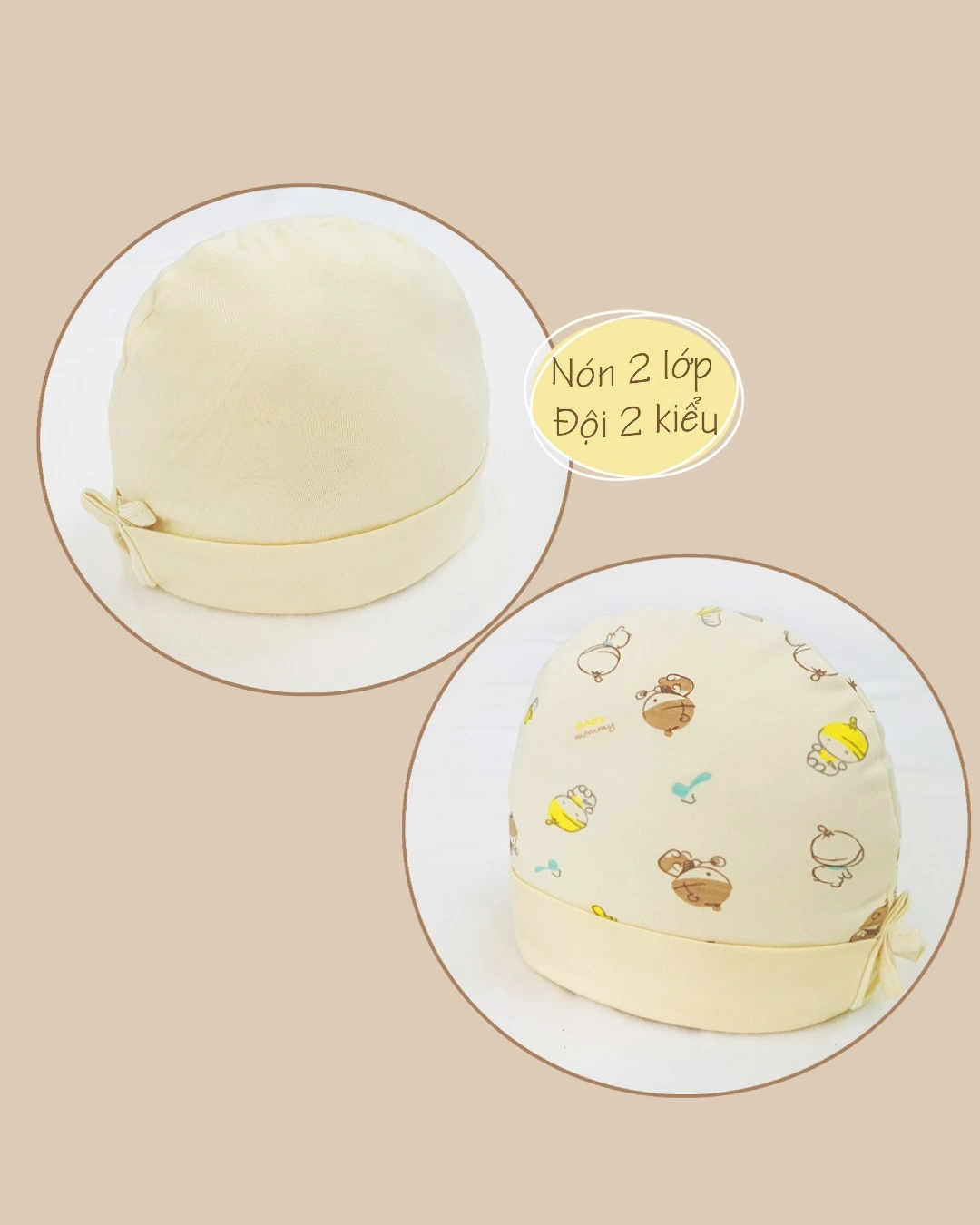 Nón sơ sinh 2 lớp in họa tiết BabyMommy - Màu ngẫu nhiên (0 - 6 tháng) 3