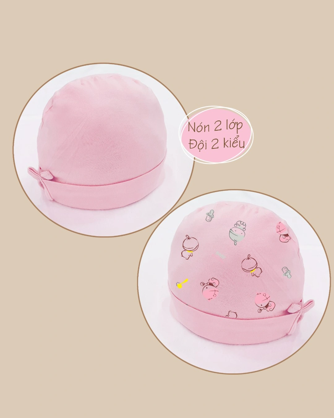 Nón sơ sinh 2 lớp in họa tiết BabyMommy - Màu ngẫu nhiên (0 - 6 tháng) 4