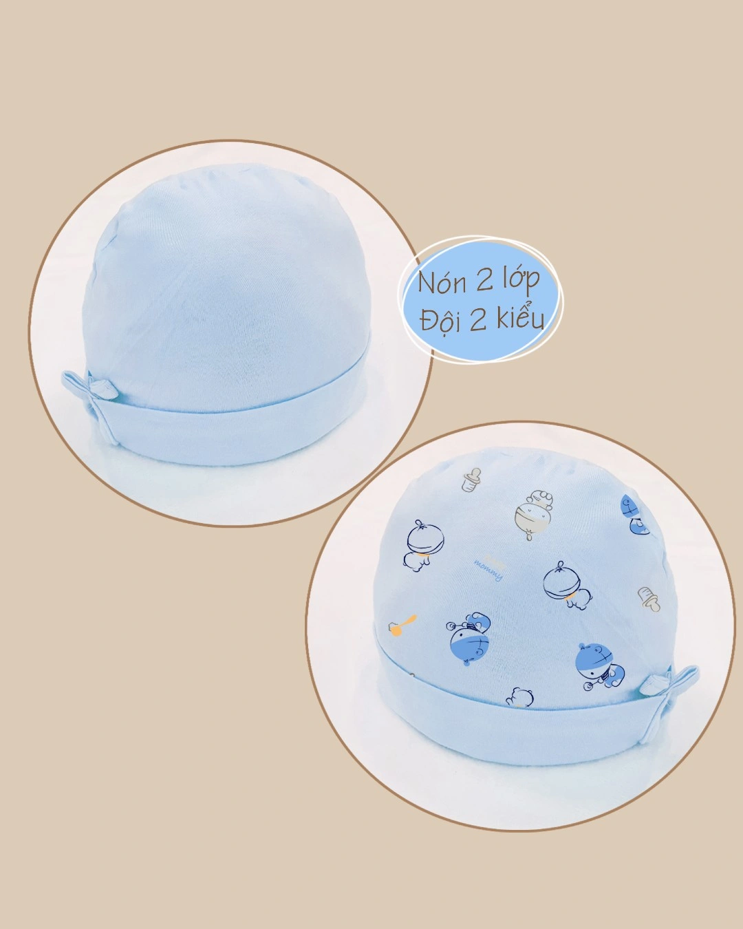 Nón sơ sinh 2 lớp in họa tiết BabyMommy - Màu ngẫu nhiên (0 - 6 tháng) 6