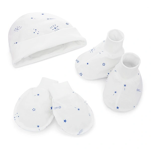 Set nón, bao tay bao chân in hình sao băng IQ Baby màu trắng (0 - 3 tháng) 1