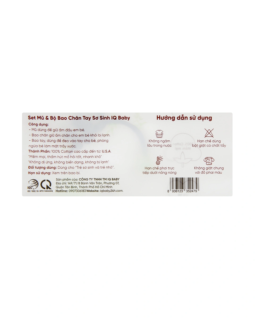 Set nón, bao tay bao chân in hình cây thông IQ Baby màu trắng (0 - 3 tháng) 19