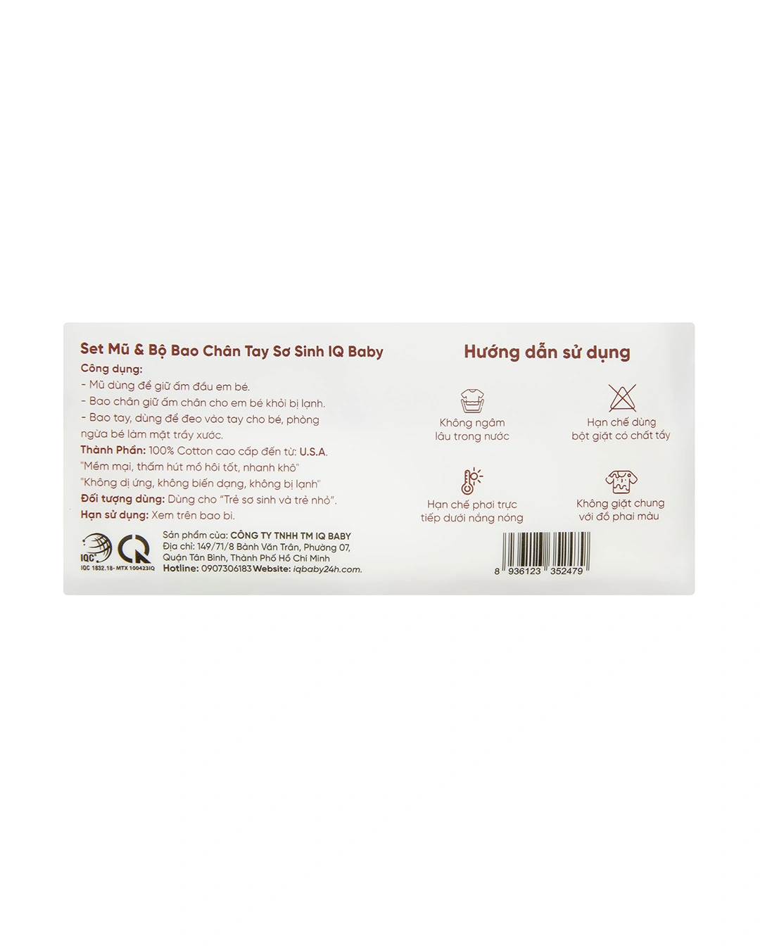 Set nón, bao tay bao chân in hình cây thông IQ Baby màu trắng (0 - 3 tháng) 10