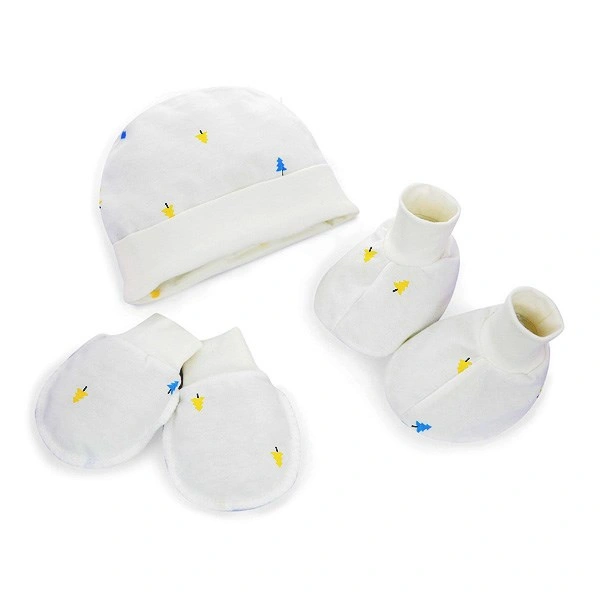Set nón, bao tay bao chân in hình cây thông IQ Baby màu trắng (0 - 3 tháng) 1