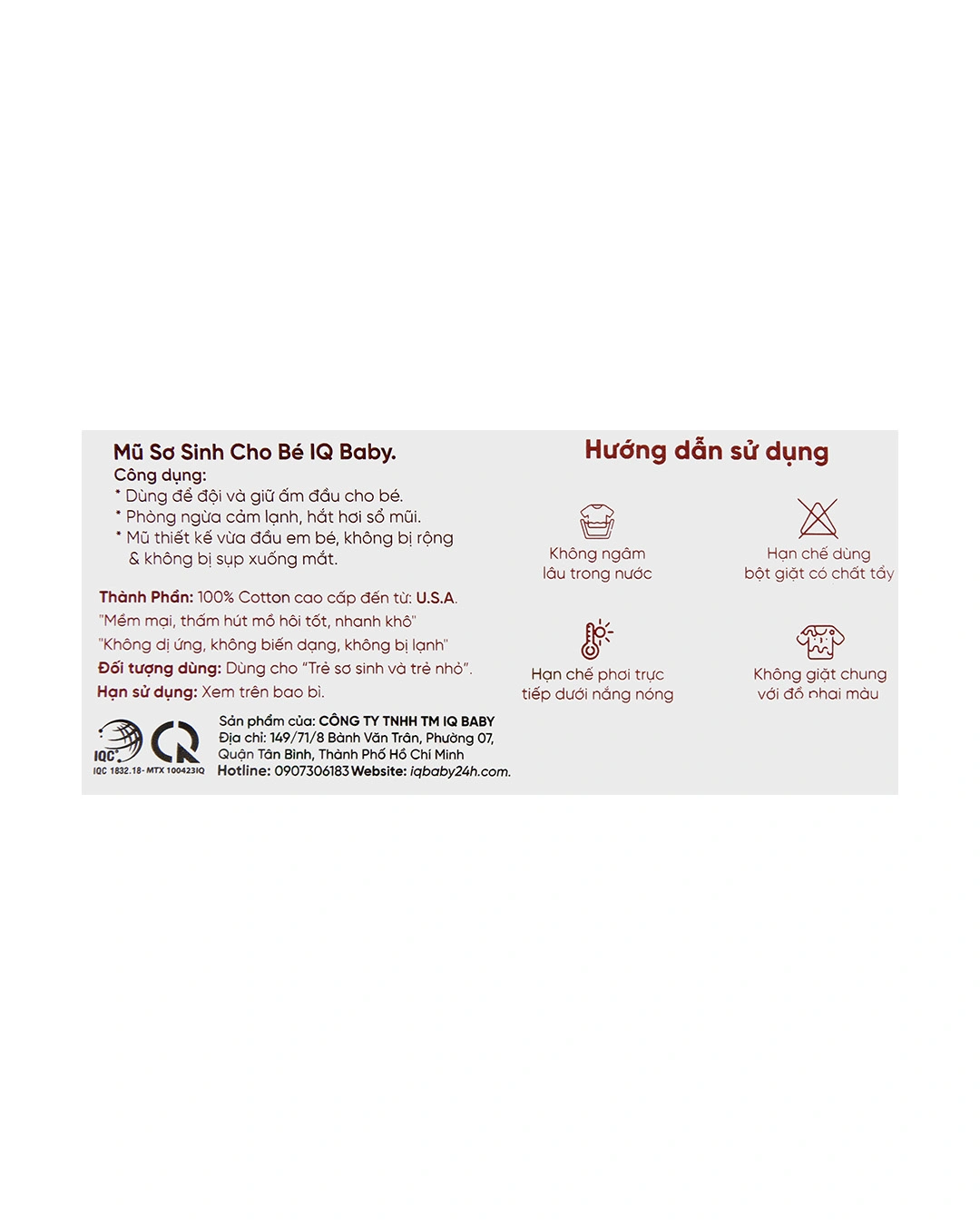 Nón sơ sinh in hình sao băng xanh IQ Baby màu trắng (0 - 6 tháng) 4