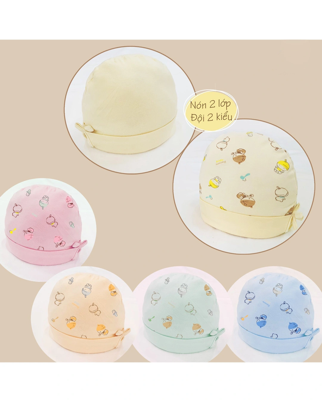 Set nón, bao tay bao chân BabyMommy 2 lớp in họa tiết em bé - Màu ngẫu nhiên (0 - 3 tháng) 3