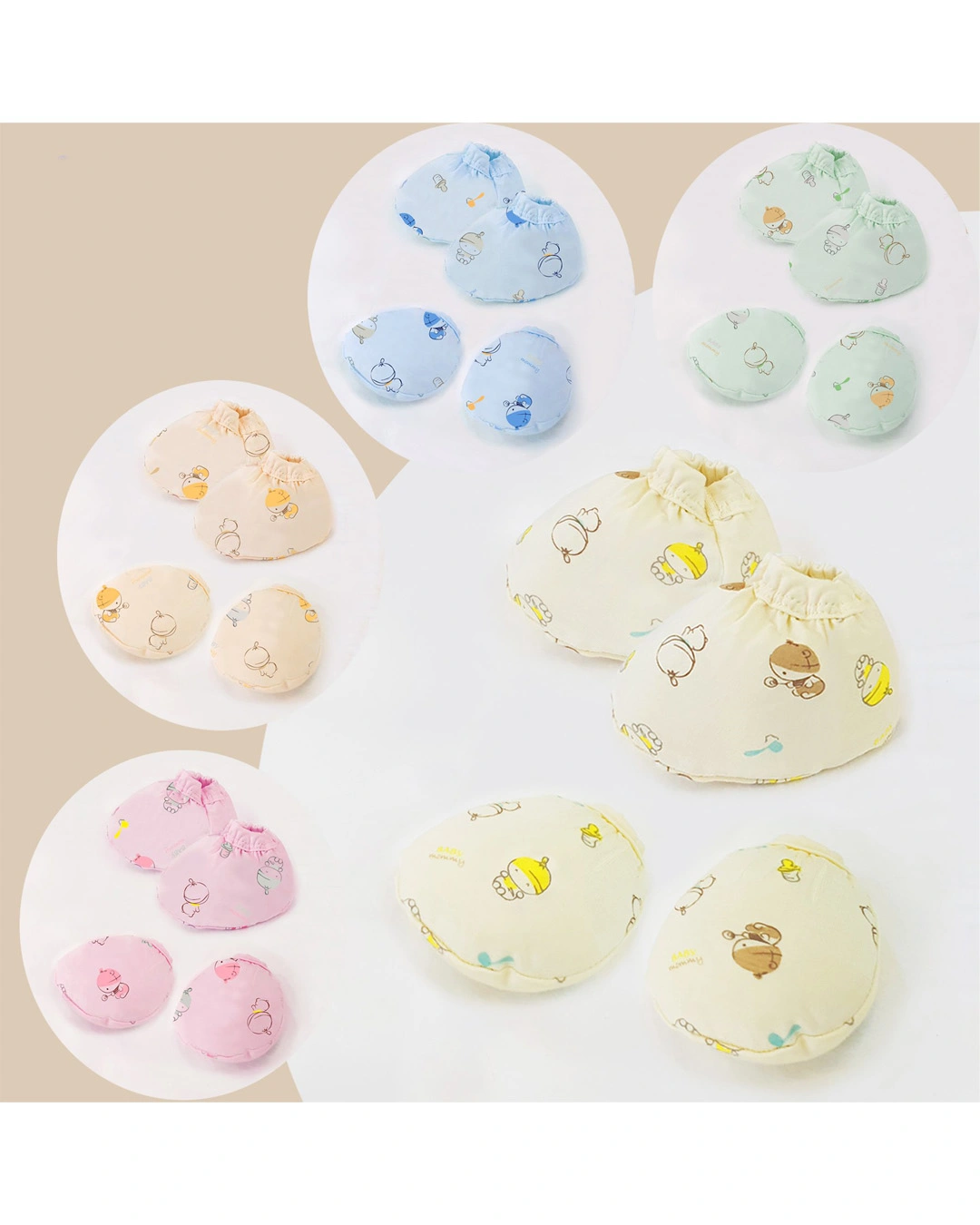 Set nón, bao tay bao chân BabyMommy 2 lớp in họa tiết em bé - Màu ngẫu nhiên (0 - 3 tháng) 4