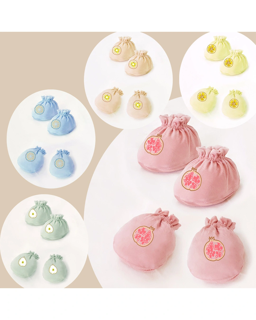 Set nón, bao tay bao chân BabyMommy 2 lớp in trái cây - Màu ngẫu nhiên (0 - 3 tháng) 3