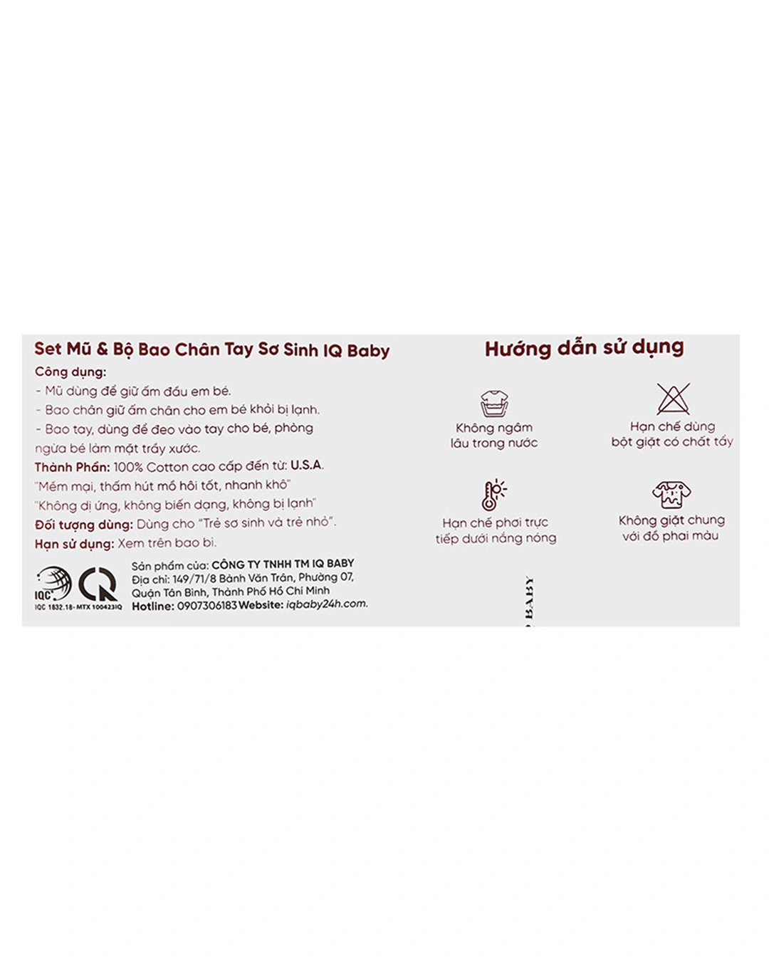 Set nón, bao tay bao chân in cá heo xanh IQ Baby màu trắng (0 - 3 tháng) 12