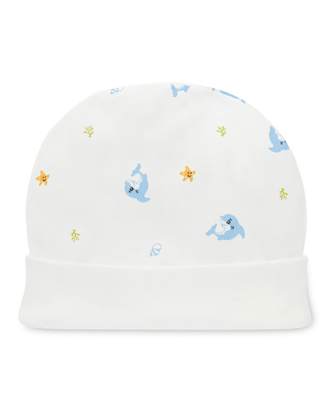 Set nón, bao tay bao chân in cá heo xanh IQ Baby màu trắng (0 - 3 tháng) 2