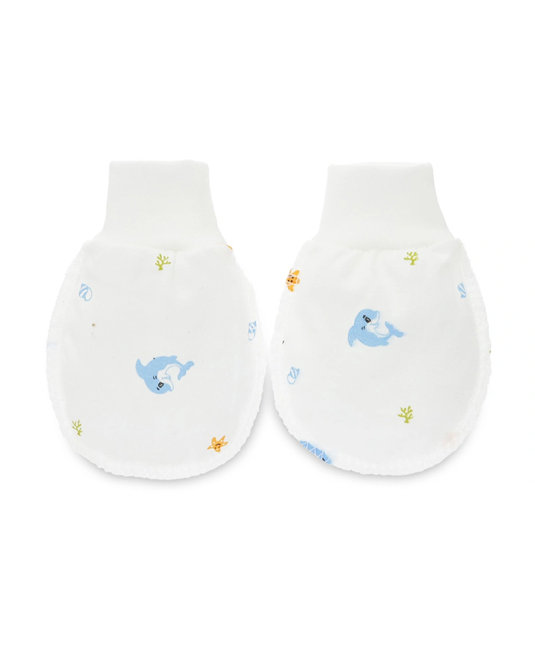 Set nón, bao tay bao chân in cá heo xanh IQ Baby màu trắng (0 - 3 tháng) 4