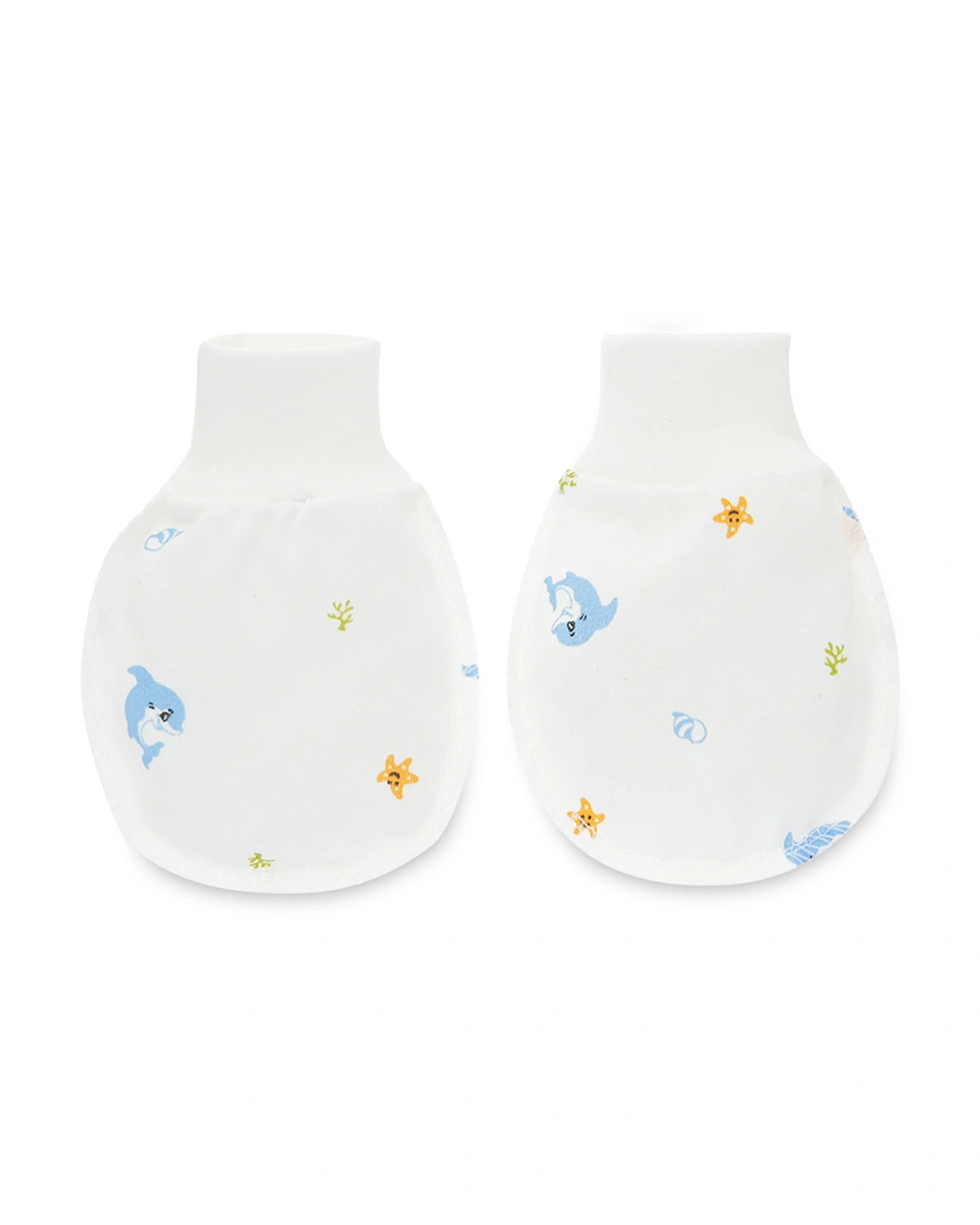Set nón, bao tay bao chân in cá heo xanh IQ Baby màu trắng (0 - 3 tháng) 5