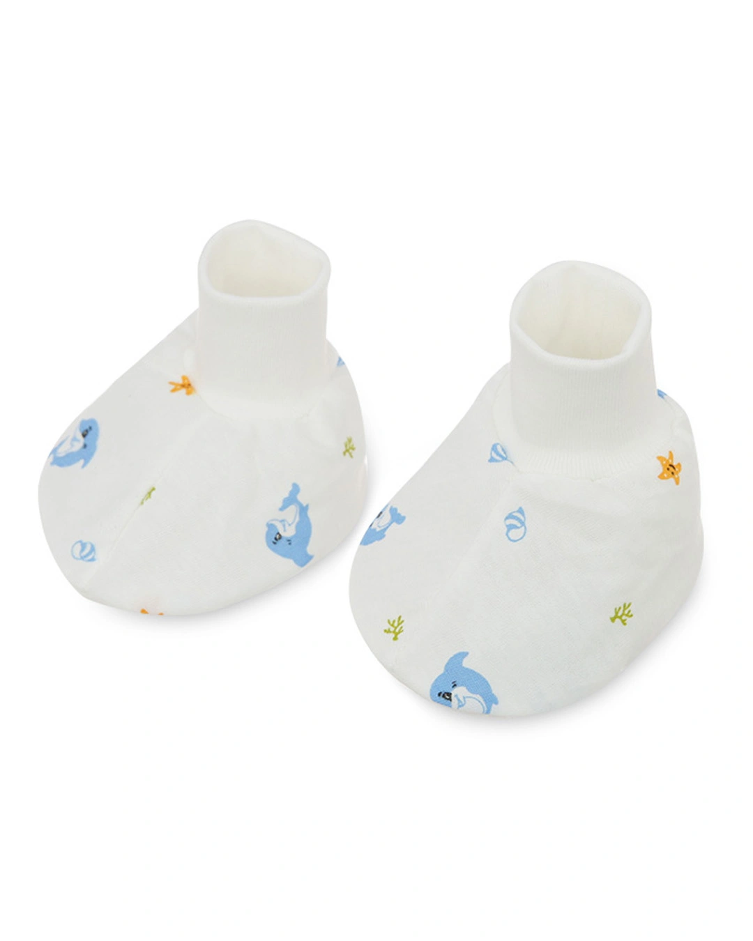 Set nón, bao tay bao chân in cá heo xanh IQ Baby màu trắng (0 - 3 tháng) 7
