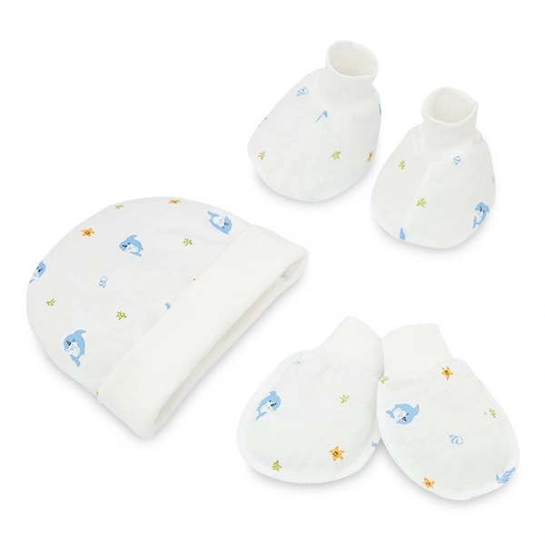 Set nón, bao tay bao chân IQ Baby cotton trắng