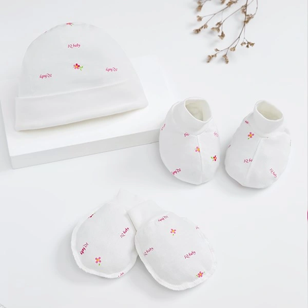 Set nón, bao tay bao chân IQ Baby cotton trắng