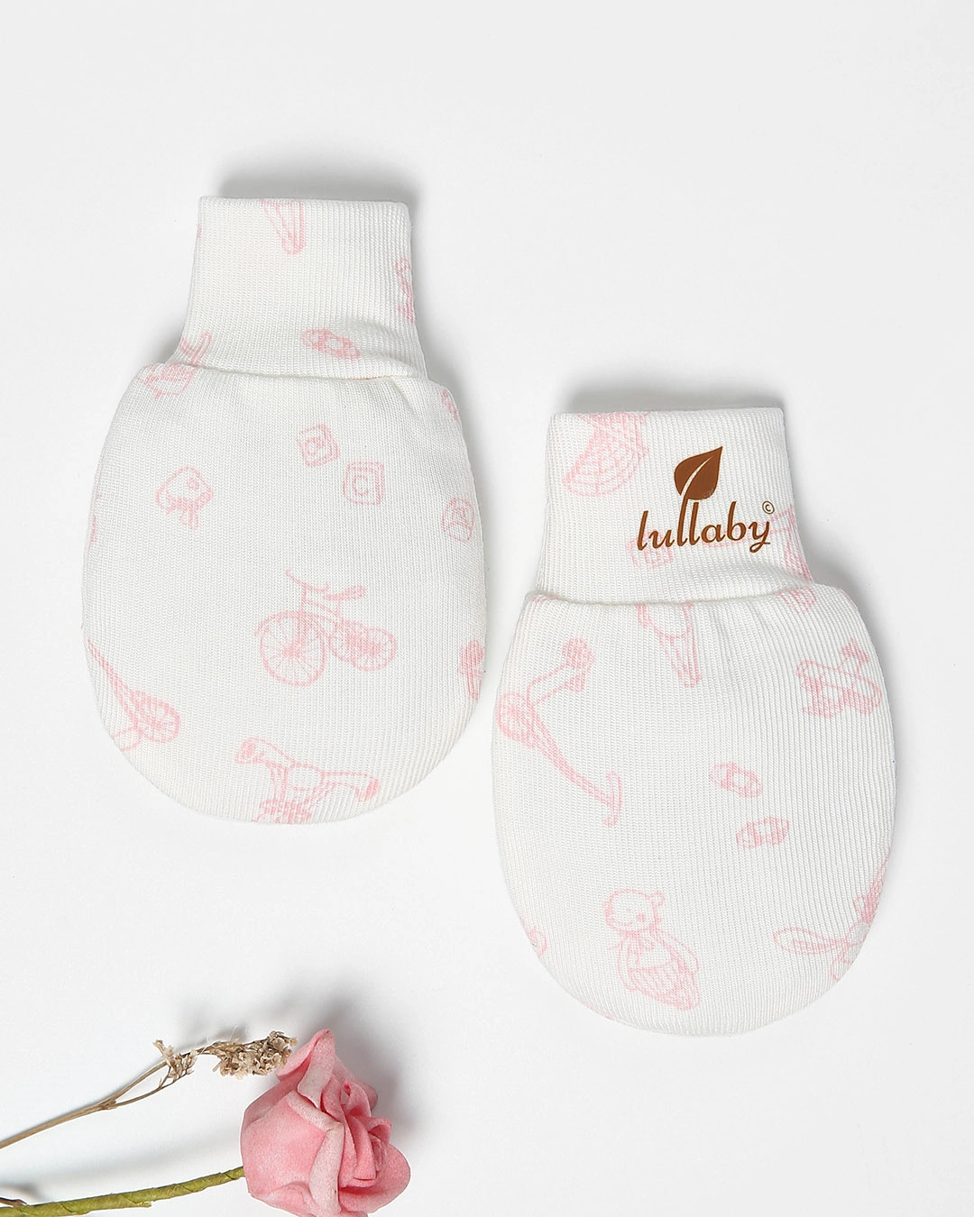 Set nón, bao tay bao chân in hình hồng Lullaby NH847R màu trắng (0 - 1 tháng) 3