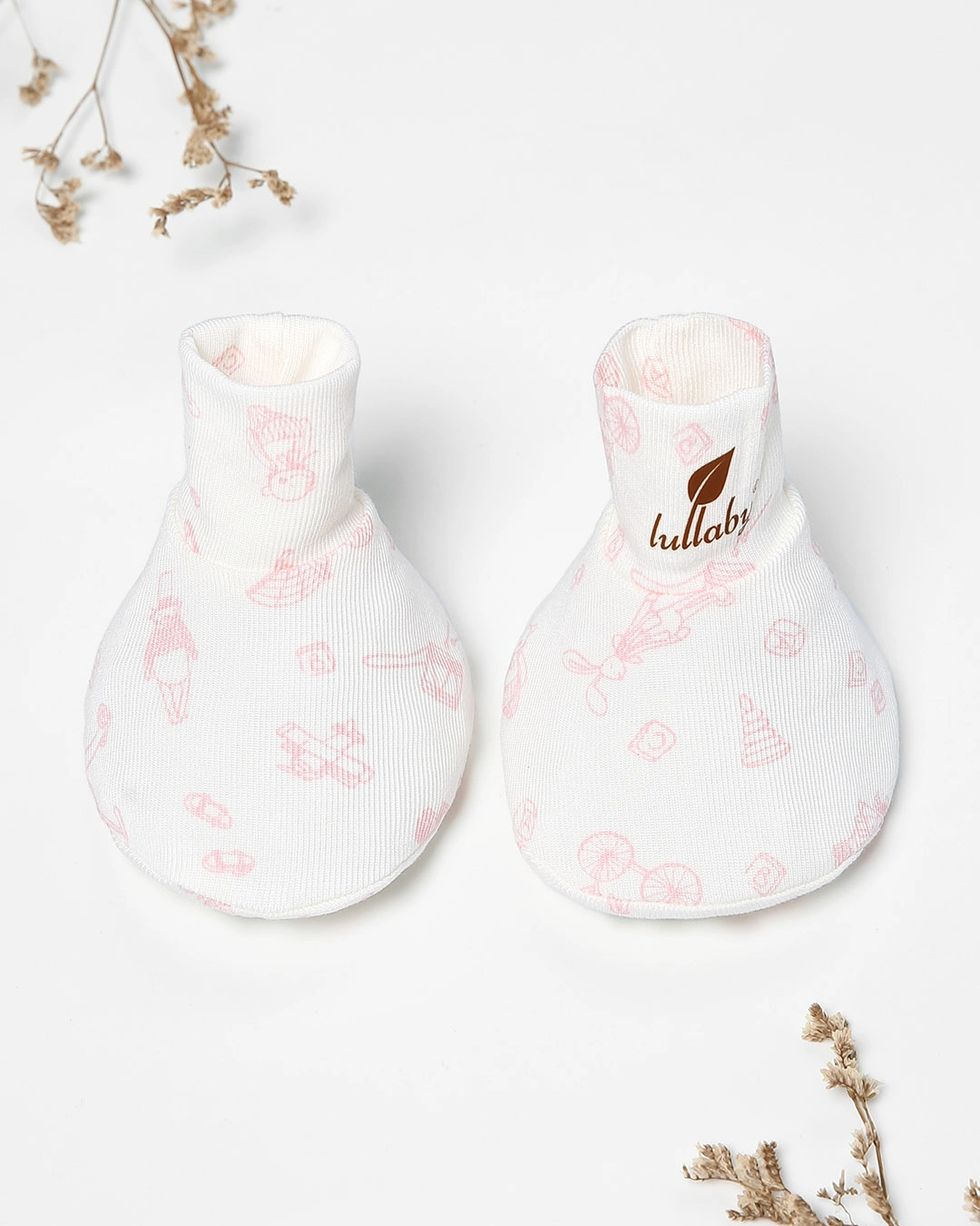 Set nón, bao tay bao chân in hình hồng Lullaby NH847R màu trắng (0 - 1 tháng) 6