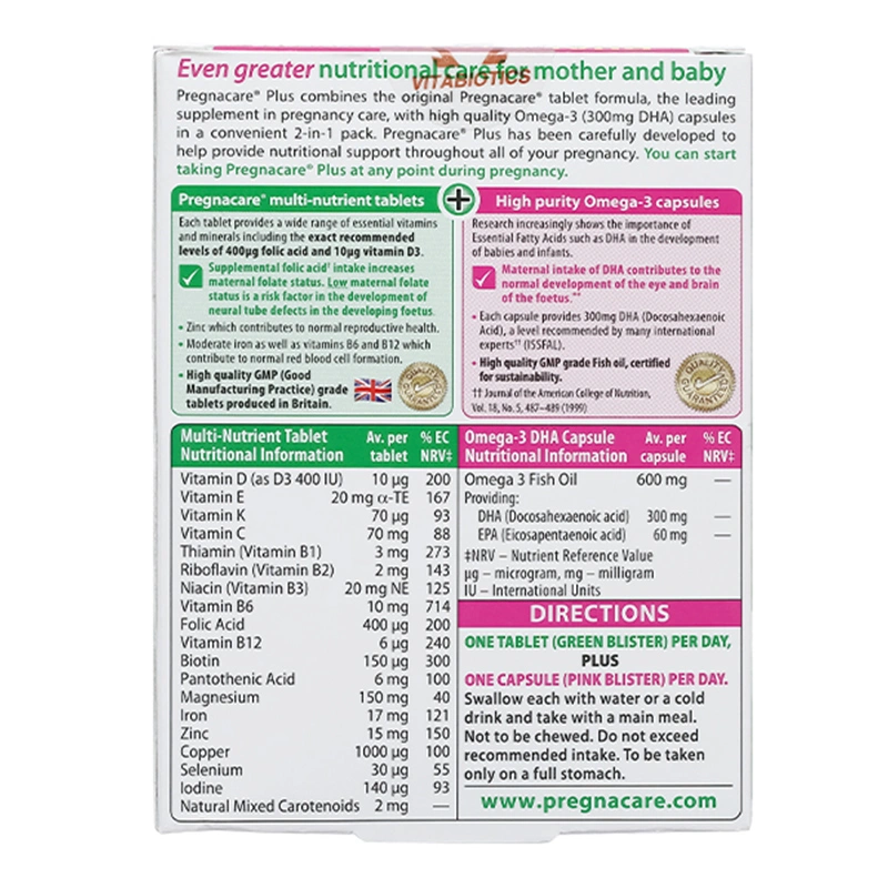 Vitabiotics Pregnacare Plus Omega 3 bổ sung vitamin và khoáng chất, 56 viên dạng viên 3