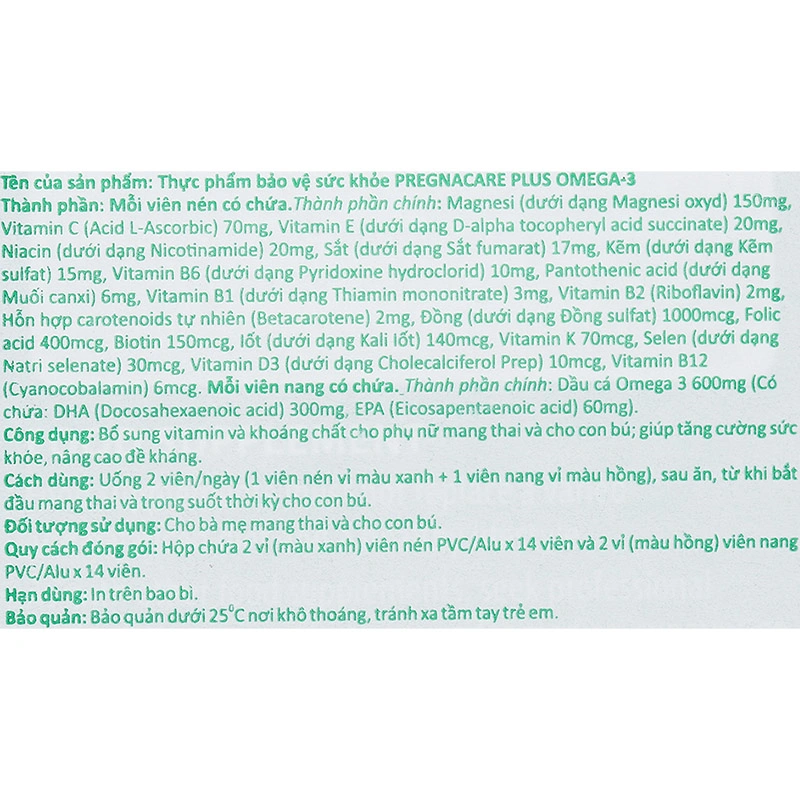 Vitabiotics Pregnacare Plus Omega 3 bổ sung vitamin và khoáng chất, 56 viên dạng viên 8