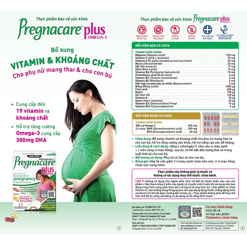 Vitabiotics Pregnacare Plus Omega 3 bổ sung vitamin và khoáng chất, 56 viên dạng viên 9