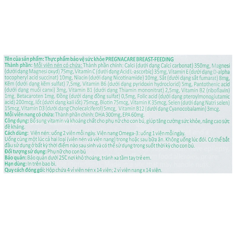 Vitabiotics Pregnacare breast-feeding bổ sung vitamin và khoáng chất, 84 viên dạng viên 8