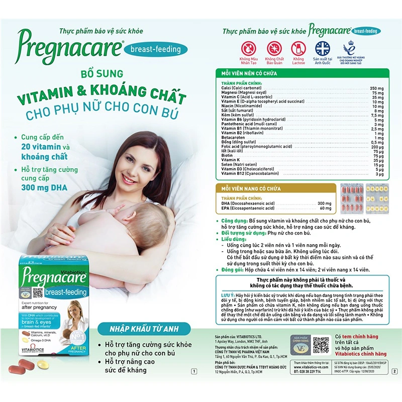 Vitabiotics Pregnacare breast-feeding bổ sung vitamin và khoáng chất, 84 viên dạng viên 9