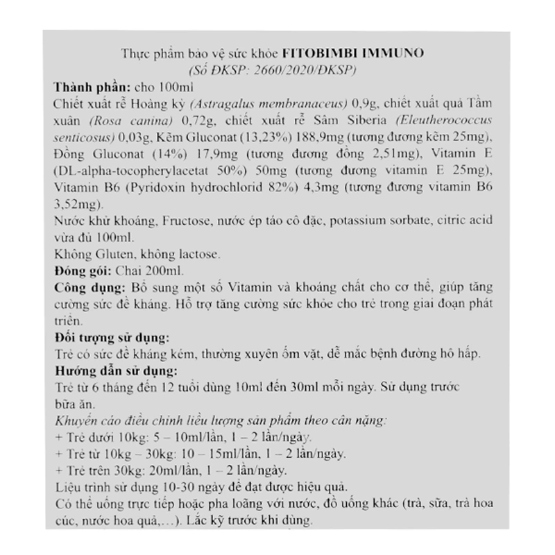 Siro Fitobimbi Immuno bổ sung vitamin hương táo, 200 ml dạng uống (6 tháng - 12 tuổi) 5