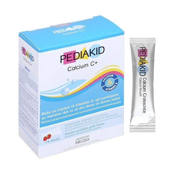 Bột uống Pediakid Calcium C+ giúp xương chắc khỏe hương dâu, 14 gói dạng bột (từ 3 tuổi) 1