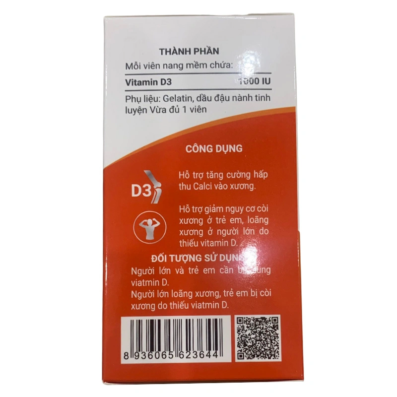 Viên uống Herbland Healthza Vitamin D3 1000IU hỗ trợ hấp thu canxi 60 viên (từ 6 tuổi) 4