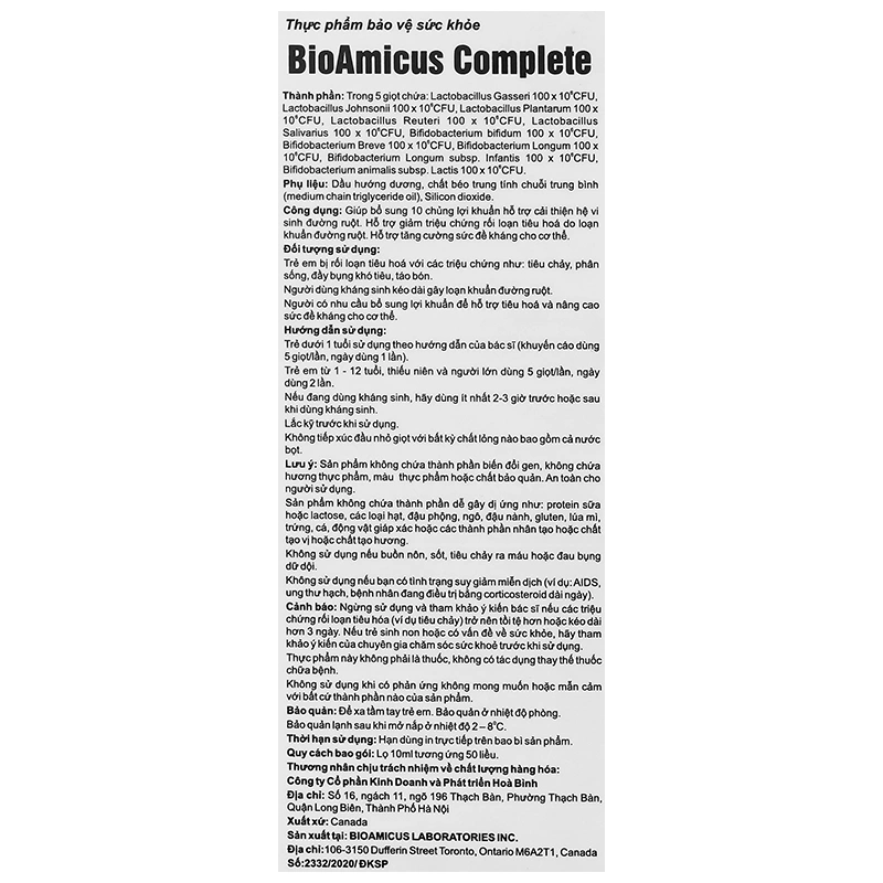 Men vi sinh BioAmicus Complete hỗ trợ cải thiện hệ vi sinh đường ruột, 10 ml dạng nhỏ giọt (từ 0 tháng) 7