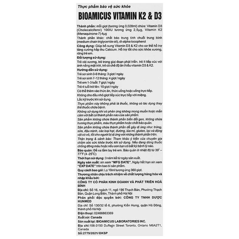 BioAmicus Vitamin K2+D3 hỗ trợ tốt sức khỏe xương, răng, 10 ml dạng nhỏ giọt (từ 0 tháng) 7