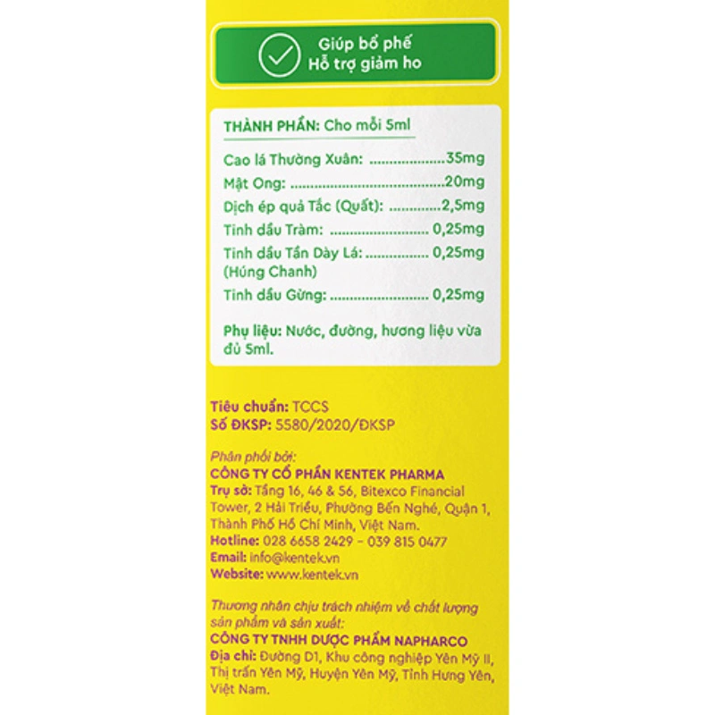 Siro mật ong Kentek Prosbee bổ phế, hỗ trợ giảm ho hương mật ong, 100 ml dạng uống (từ 2 tuổi) 5