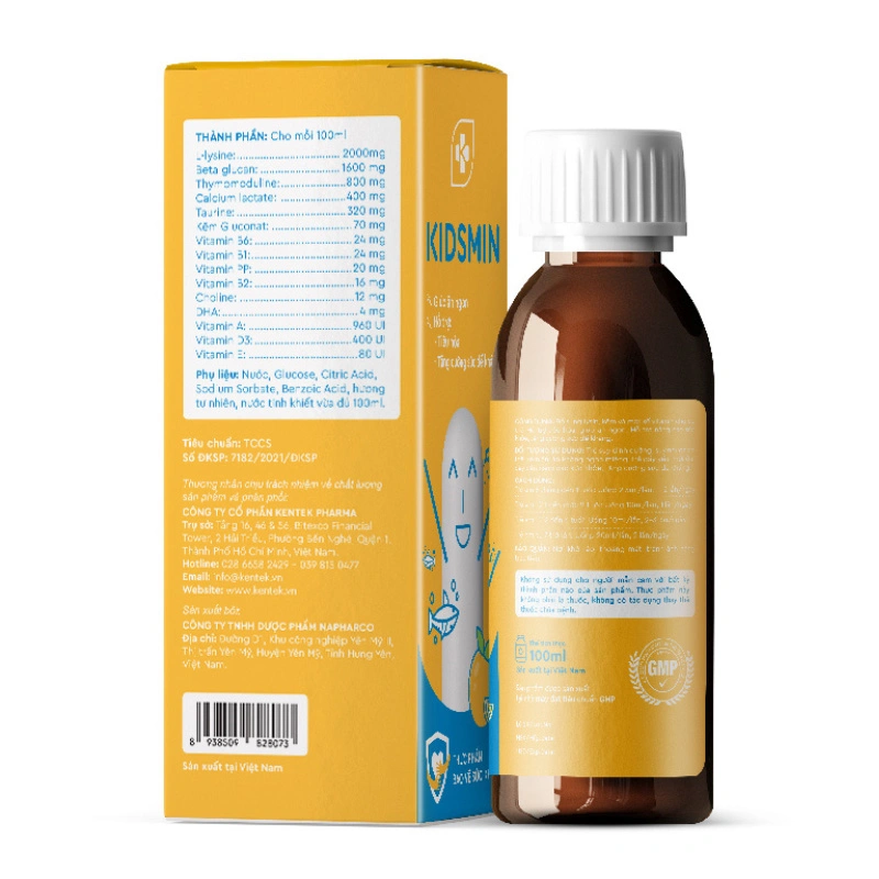 Siro Kentek Kidsmin giúp ăn ngon, hỗ trợ tiêu hóa hương dâu, cam, 100 ml dạng uống (từ 6 tháng) 2