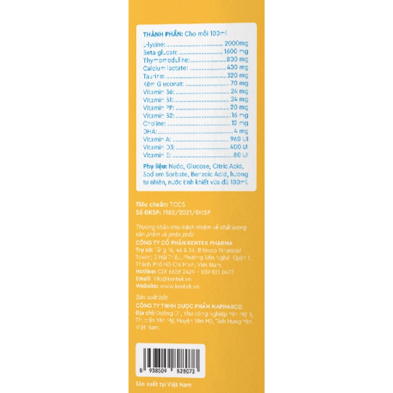 Siro Kentek Kidsmin giúp ăn ngon, hỗ trợ tiêu hóa hương dâu, cam, 100 ml dạng uống (từ 6 tháng) 5