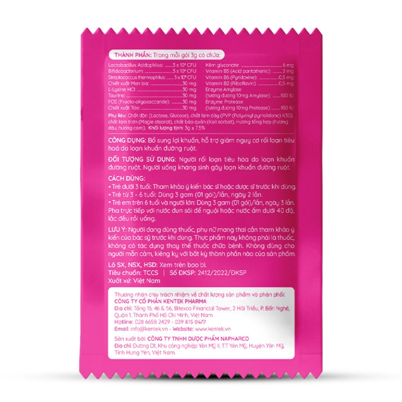 Men vi sinh Kentek Biotummy hỗ trợ giảm nguy cơ rối loạn tiêu hóa hương dâu, cam, 30 gói dạng uống (từ 3 tuổi) 6