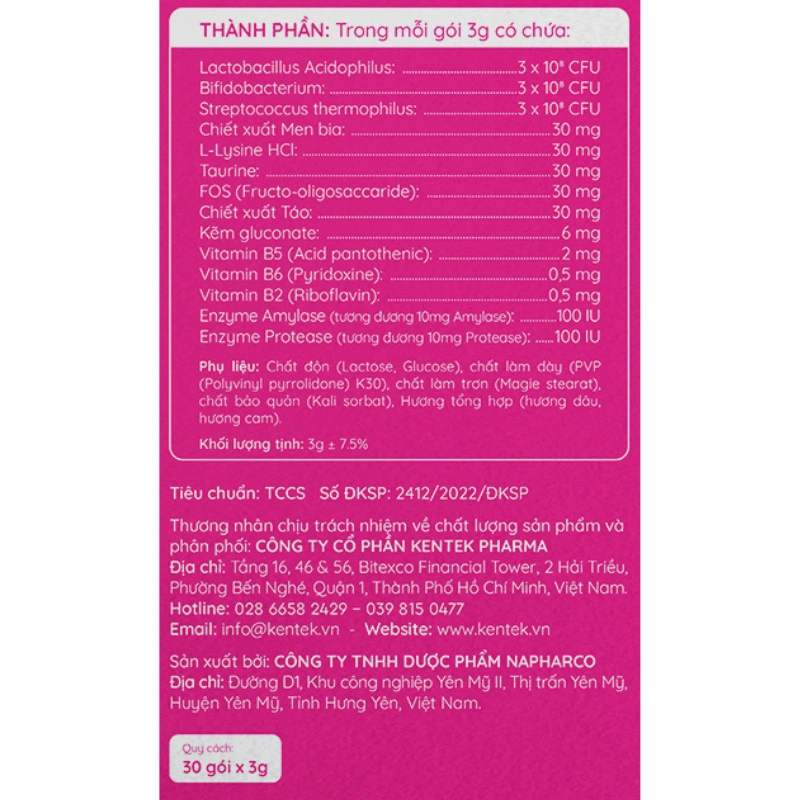 Men vi sinh Kentek Biotummy hỗ trợ giảm nguy cơ rối loạn tiêu hóa hương dâu, cam, 30 gói dạng uống (từ 3 tuổi) 7