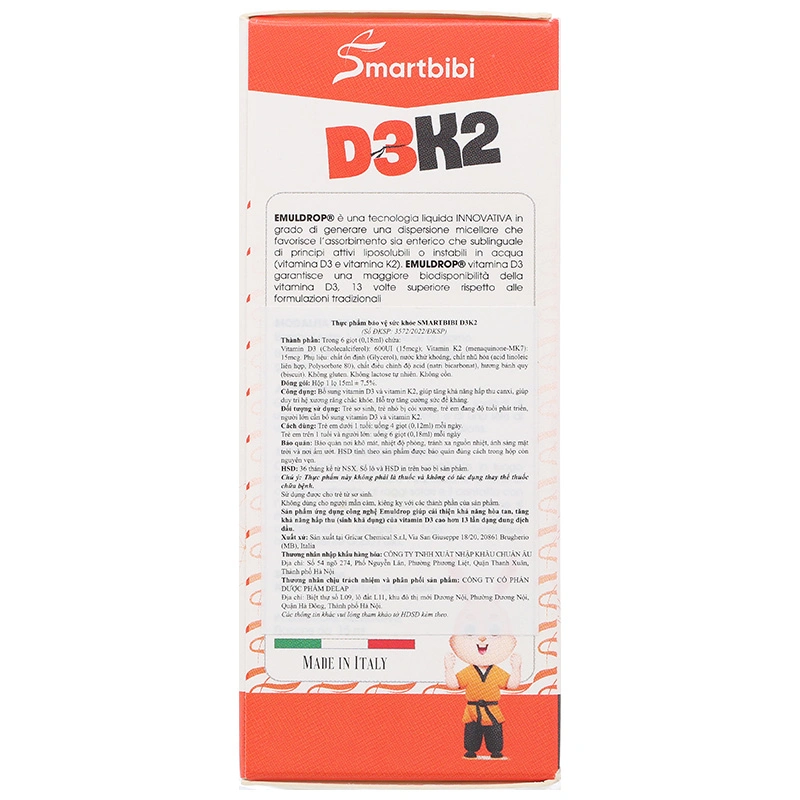 Smartbibi D3K2 hỗ trợ hấp thu canxi hương bánh quy, 15 ml (từ 0 tháng) 4