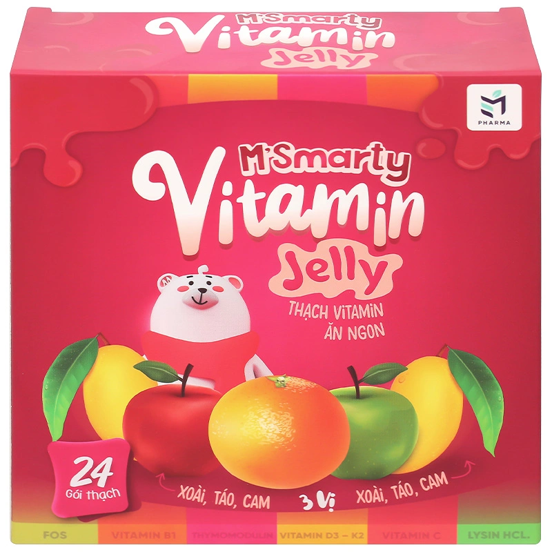 Thạch M'Smarty Vitamin giúp tăng cường sức đề kháng hương xoài, táo, cam, 24 gói (từ 2 tuổi) 2