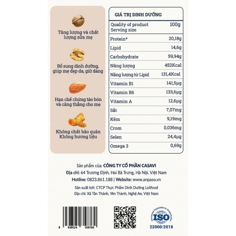 Ngũ cốc Anpaso hỗ trợ lợi sữa, 500g dạng bột 10