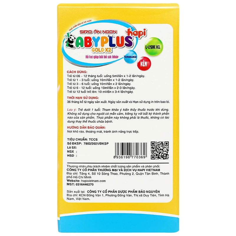 Siro Hapi VietNam Baby Plus giúp ăn ngon, bồi bổ sức khỏe hương hoa quả, 30 gói dạng uống (từ 6 tháng) 4