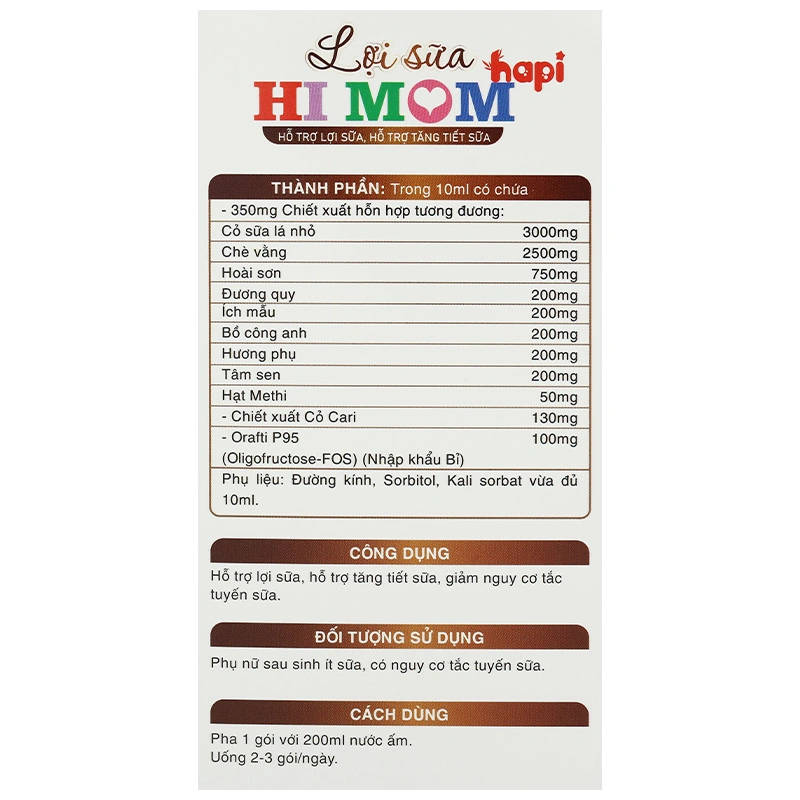 Hapi VietNam Hi Mom hỗ trợ lợi sữa, tăng tiết sữa, 30 gói dạng uống 8