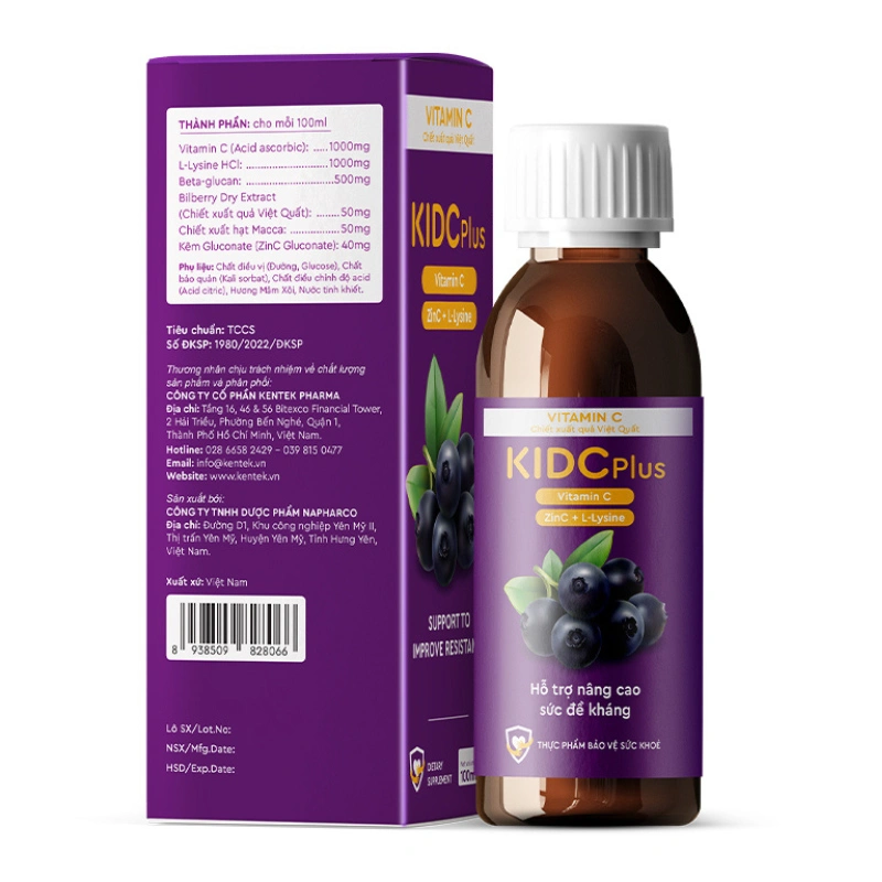 Siro Kentek KIDCPlus hỗ trợ nâng cao sức đề kháng hương mâm xôi, 100 ml dạng uống (từ 3 tuổi) 2