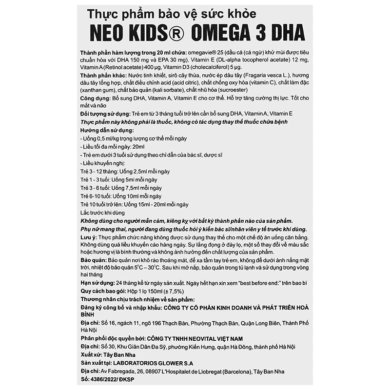 Neo Kids Omega 3 DHA tăng cường thị lực hương dâu, 150 ml dạng uống (từ 3 tháng) 7