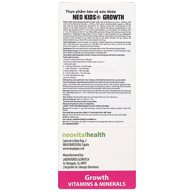 Siro Neo Kids Growth tăng cường sức khỏe hương cam, 150 ml dạng uống (từ 6 tháng) 5