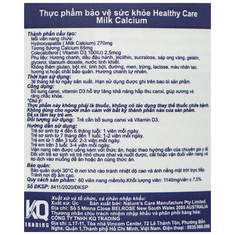 Healthy Care Kids Milk Calcium hỗ trợ xương và răng chắc khỏe hương chanh, 60 viên dạng viên (từ 4 tháng) 6