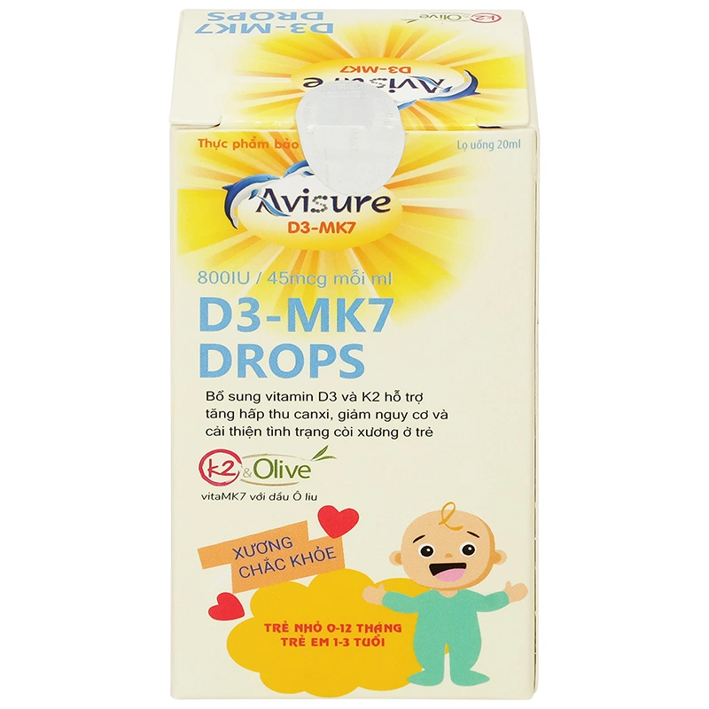 Avisure D3-MK7 hỗ trợ hấp thu canxi, 20 ml dạng nhỏ giọt (từ 0 tháng) 2