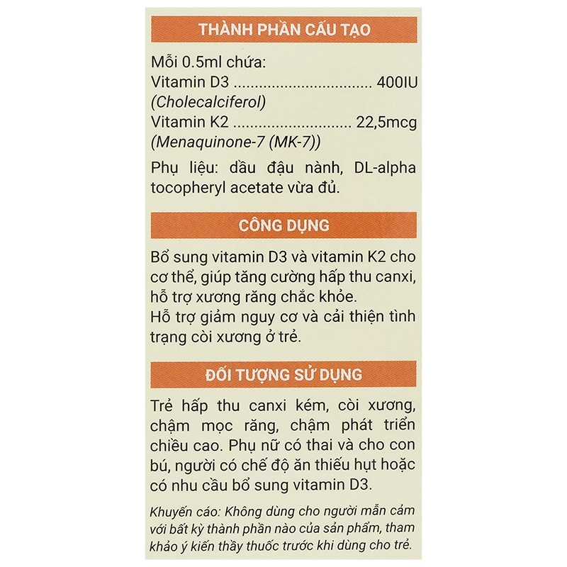 Avisure D3-MK7 hỗ trợ hấp thu canxi, 20 ml dạng nhỏ giọt (từ 0 tháng) 7