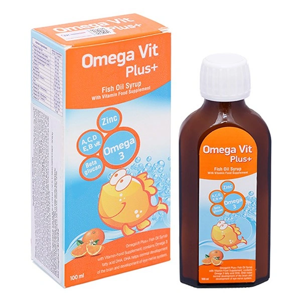 Siro dầu cá Omega Vit Plus+ tốt cho não bộ và mắt hương cam, 100 ml dạng uống (từ 6 tháng) 1