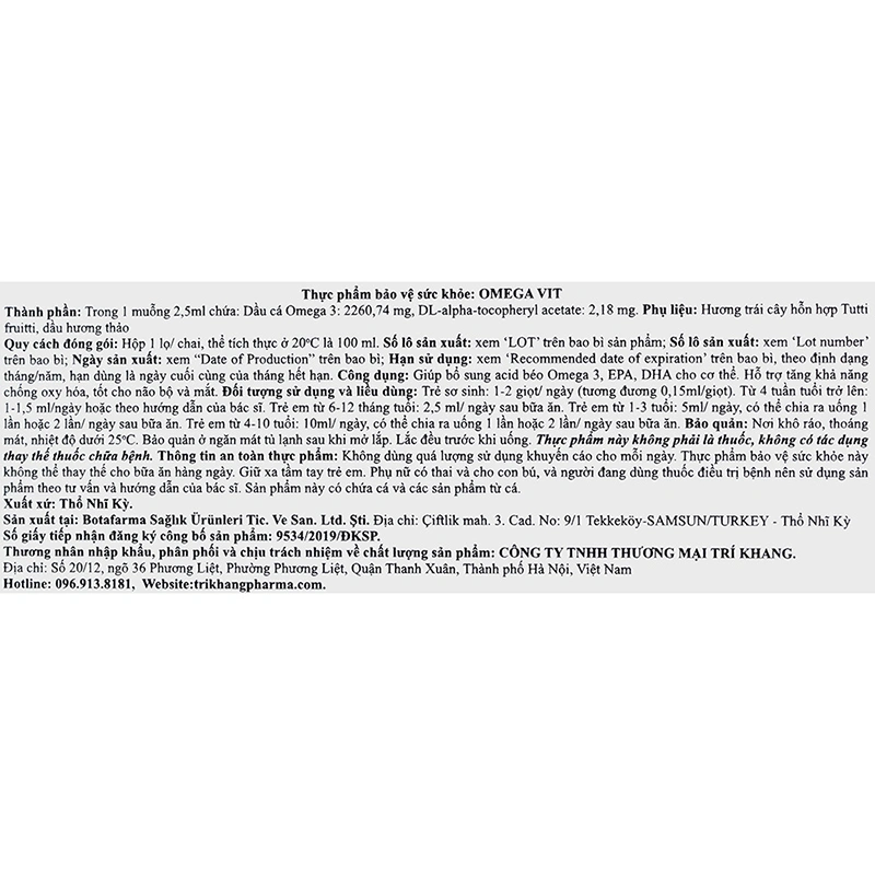 Siro dầu cá Omega Vit tốt cho não bộ và mắt hương dâu, 100 ml dạng uống (từ 0 tháng) 5